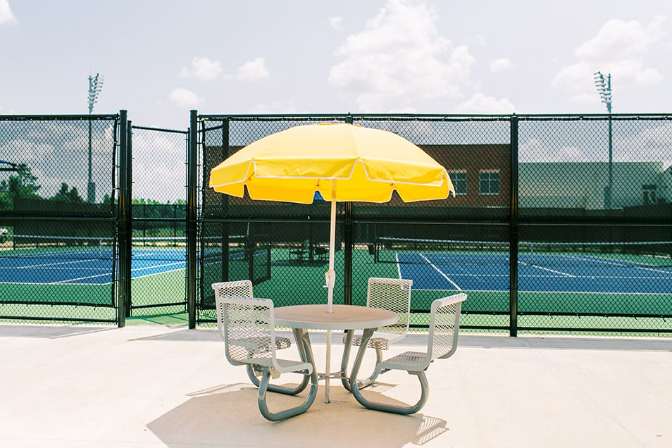 Edmond Tennis Center-OK-Site Amenities-Round Portable Cafe Table with Attached Seats-Patio Umbrella-View 08-Web